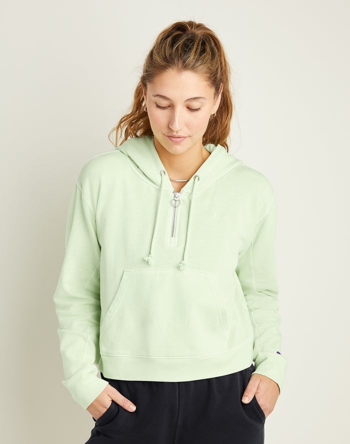 Champion Womens Hoodie NZ - Lightweight Fleece 1/2 Zip Light Green ( 9173-CTGAM )